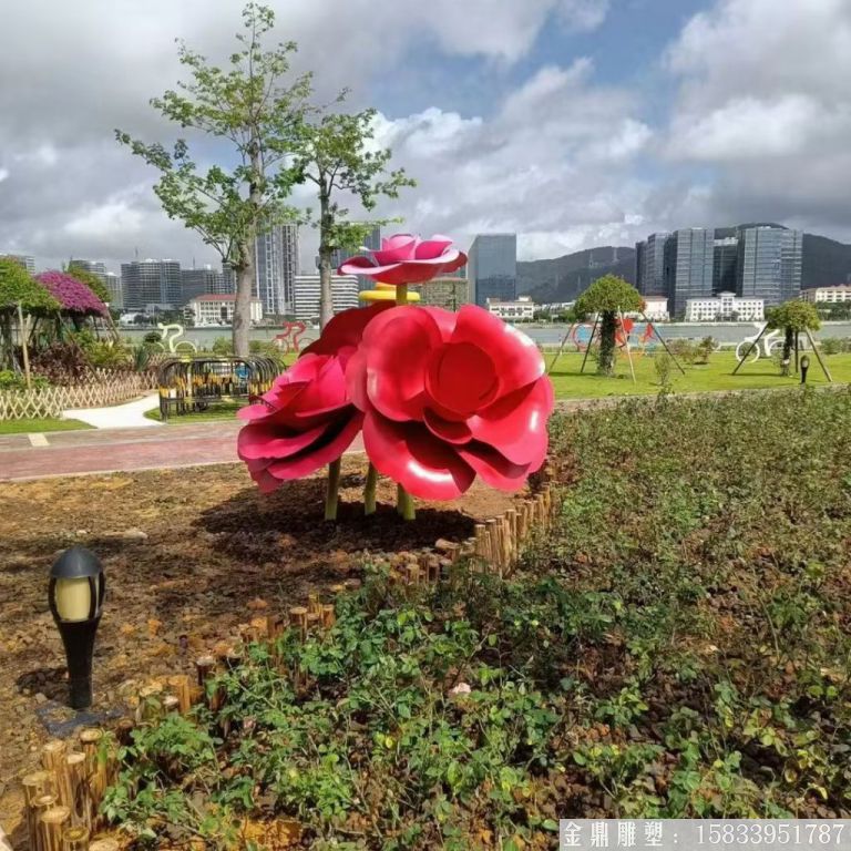 不銹鋼仿真玫瑰花雕塑，公園花朵雕塑5